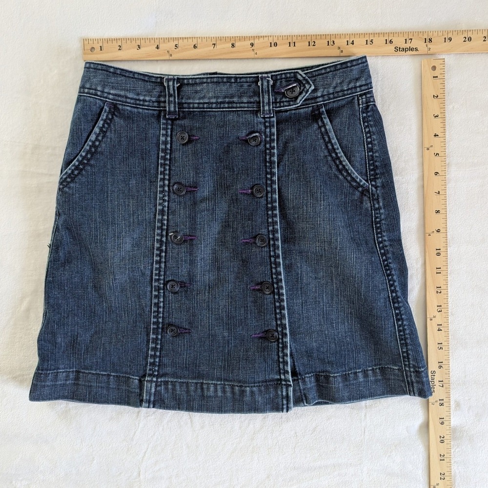 Bica Cheia Denim Mini Skirt Blue Double Button Front Sz 6 Sailor Retro Mod